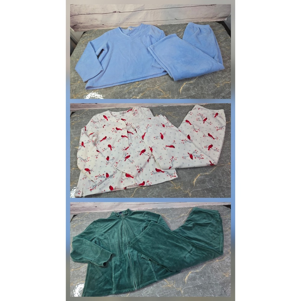 Womens Pajama Set Bundle Croft & Barrow‎ Basic Editions Large Fleece Velour 3pk